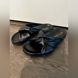 Jenni Kayne Knot Leather Sandal. Black, Size 38.
